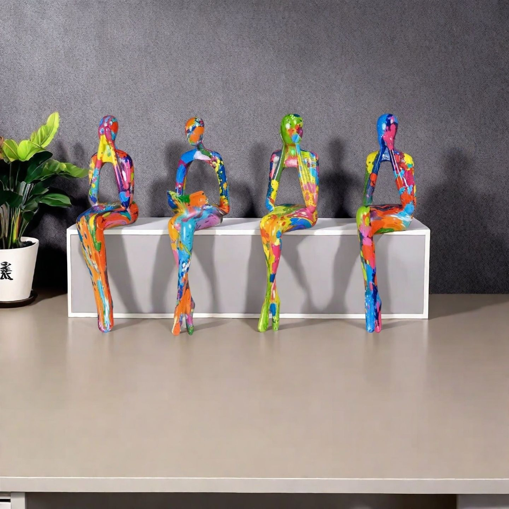 Resin Art For Anniversary Gift - 4-Piece Character Abstract Thinker Color Sculpture