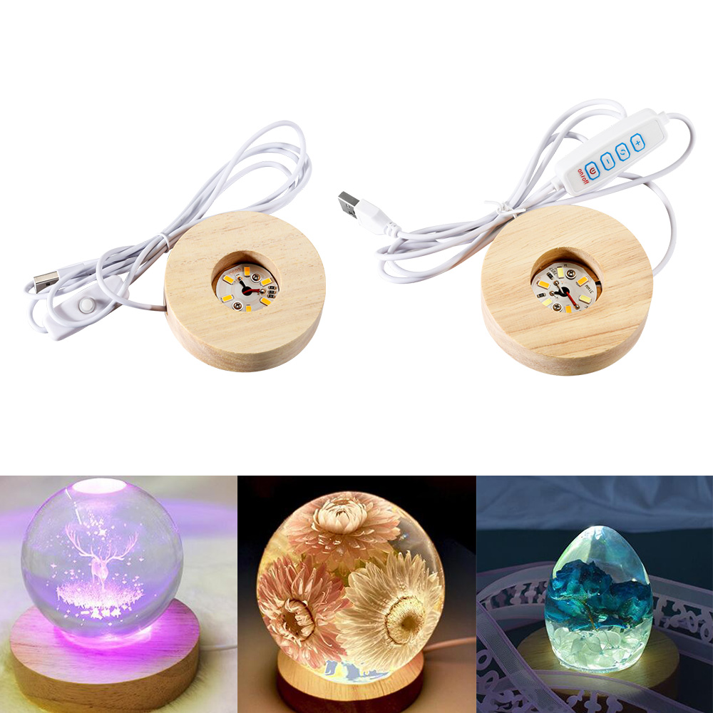 Resin Art Lamp - Resin Art Display Round Wood Colorful