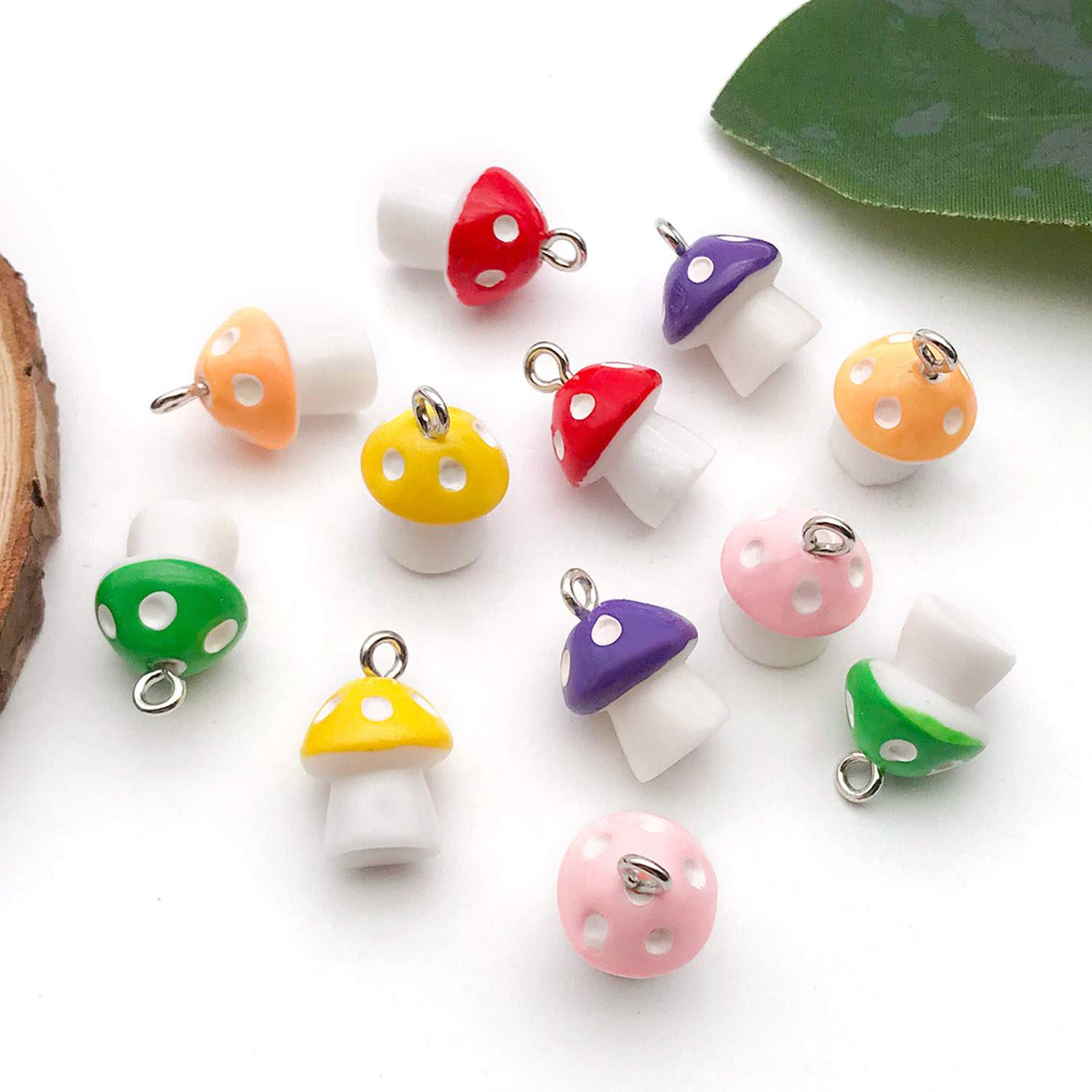 Resin Art Keychain - 5/12pcs Cartoon Colorful Small Mushroom Resin