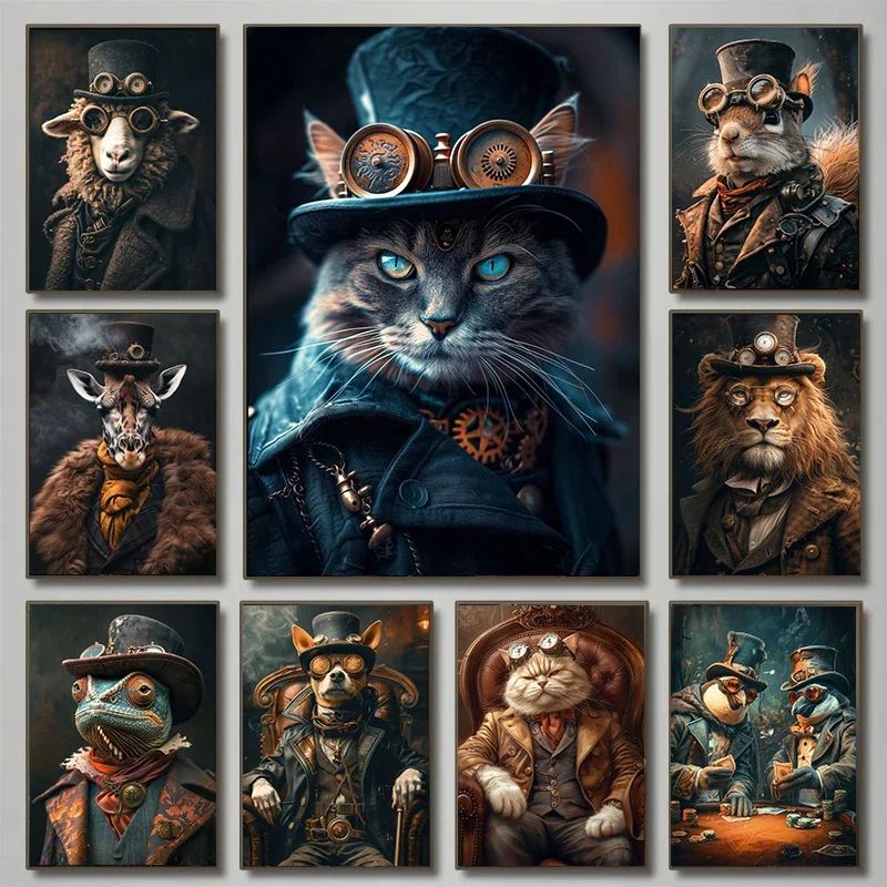 Resin Art Wall - Cool Steampunk Animals Portrait Diamond Print