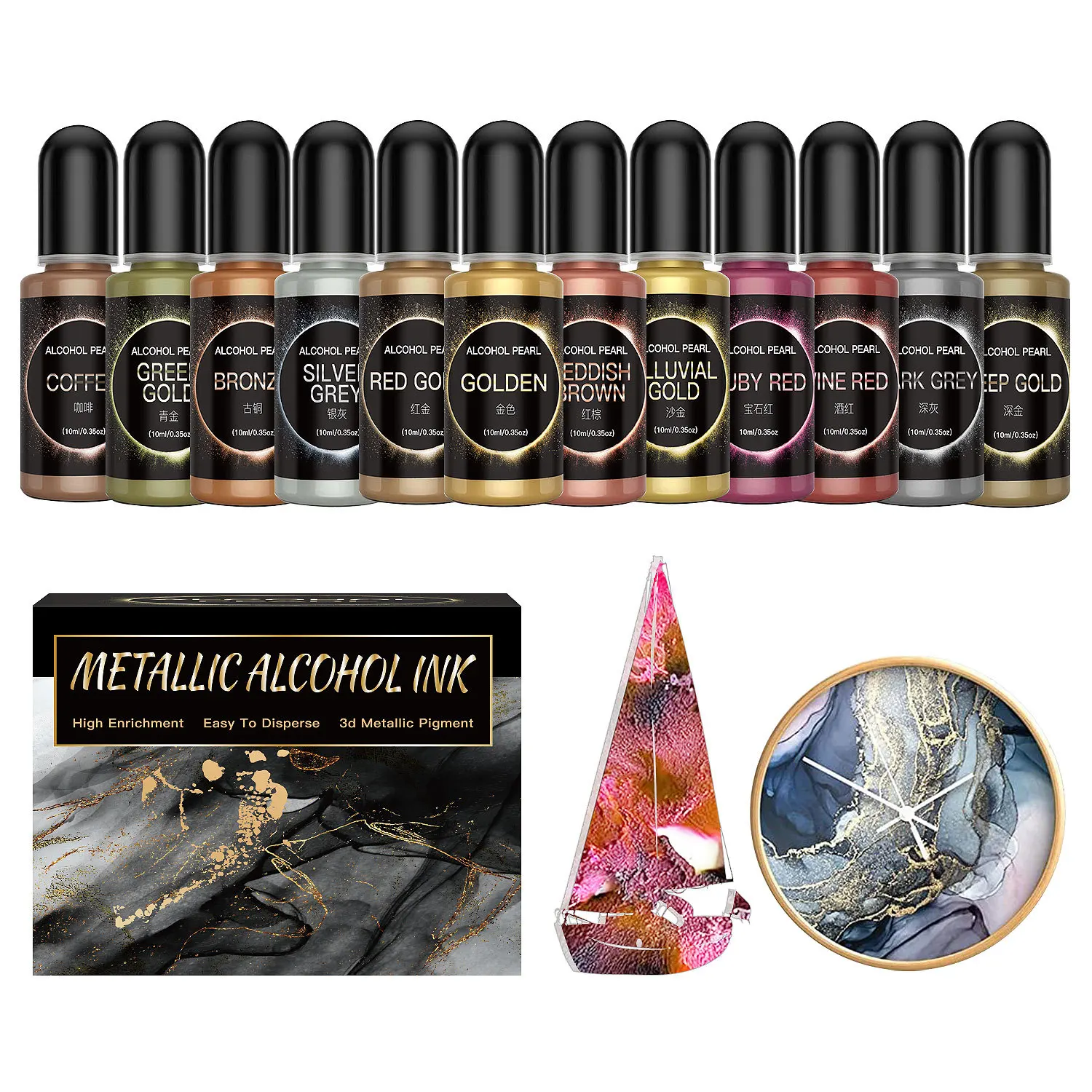 Resin Art Alcohol Ink - 12PCS Metal Resin Pigment 10ml Art