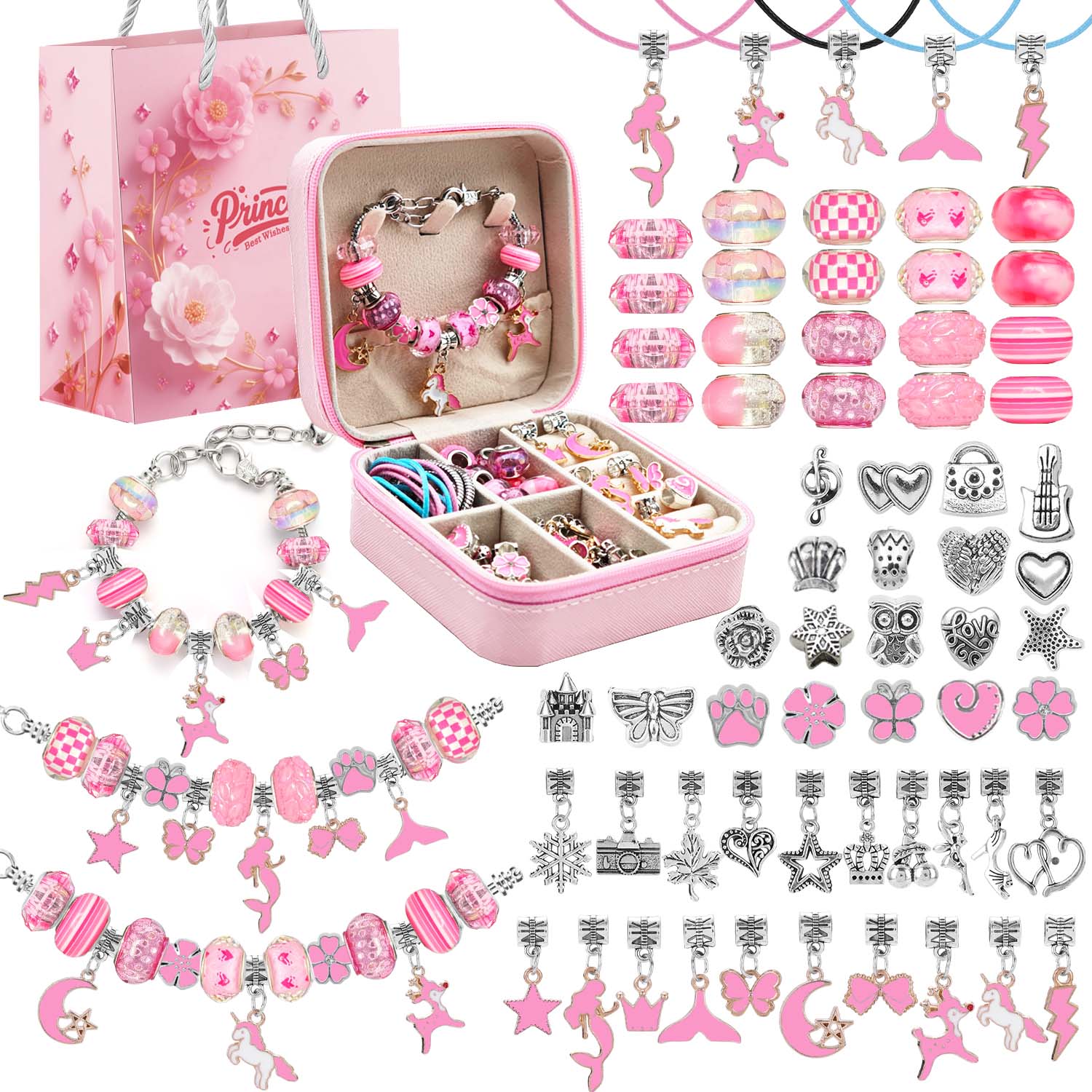 Resin Art Jewelry Kit - 68pcs pink beaded jewelry set, charm