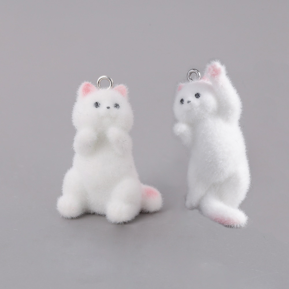 Resin Art Keychain - 2pcs Flocking Little Cat Resin Charms