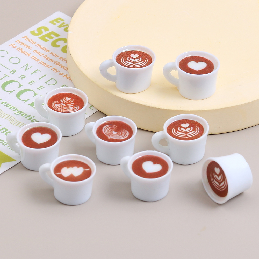 Resin Art Keychain - 10pcs Love Heart Coffee Cup Resin