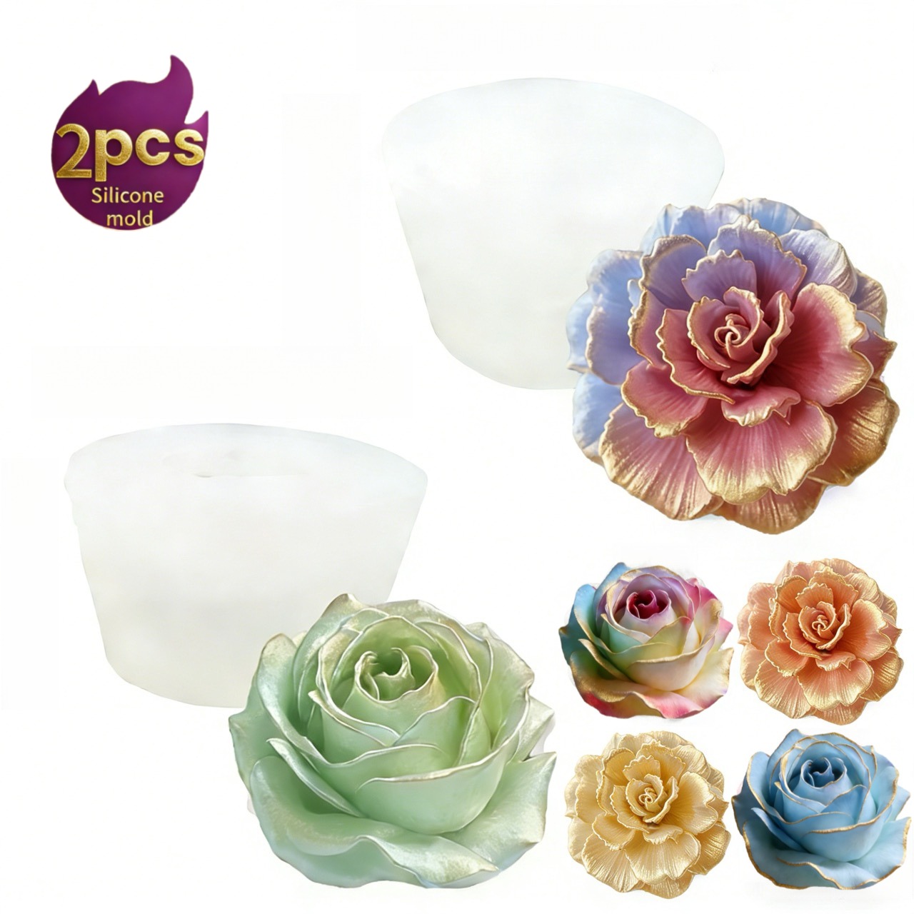 2-Piece 3D Rose Carnation Sili - Resin Art Rose Petals ulasan dan harga