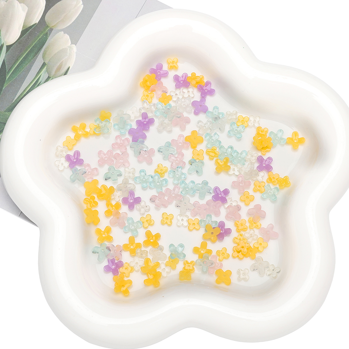 20pcs 5 7mm Resin 4 Petals Flo - Resin Art Accessories ulasan dan harga