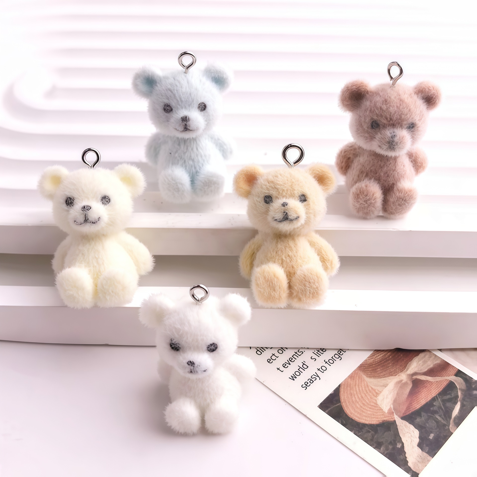 5pcs 3D Flocked Bear Resin Cha - Resin Art Keychain ulasan dan harga