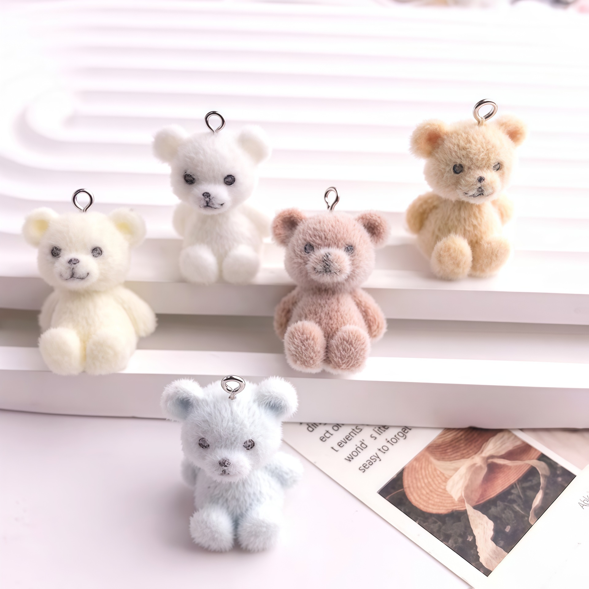 5pcs 3D Flocked Bear Resin Cha - Resin Art Keychain ulasan dan harga