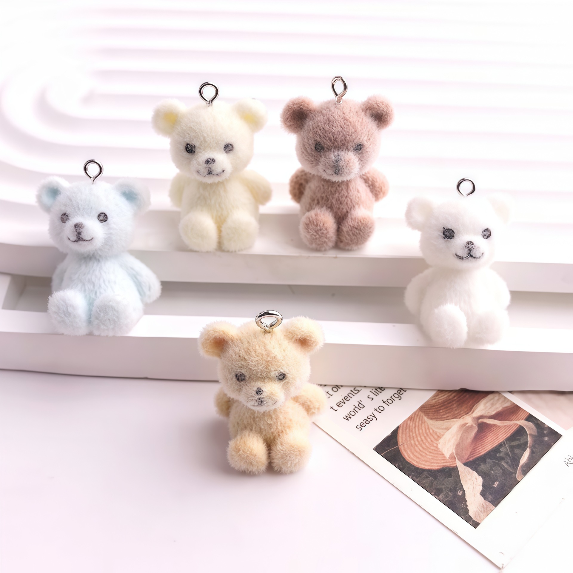 5pcs 3D Flocked Bear Resin Cha - Resin Art Keychain ulasan dan harga