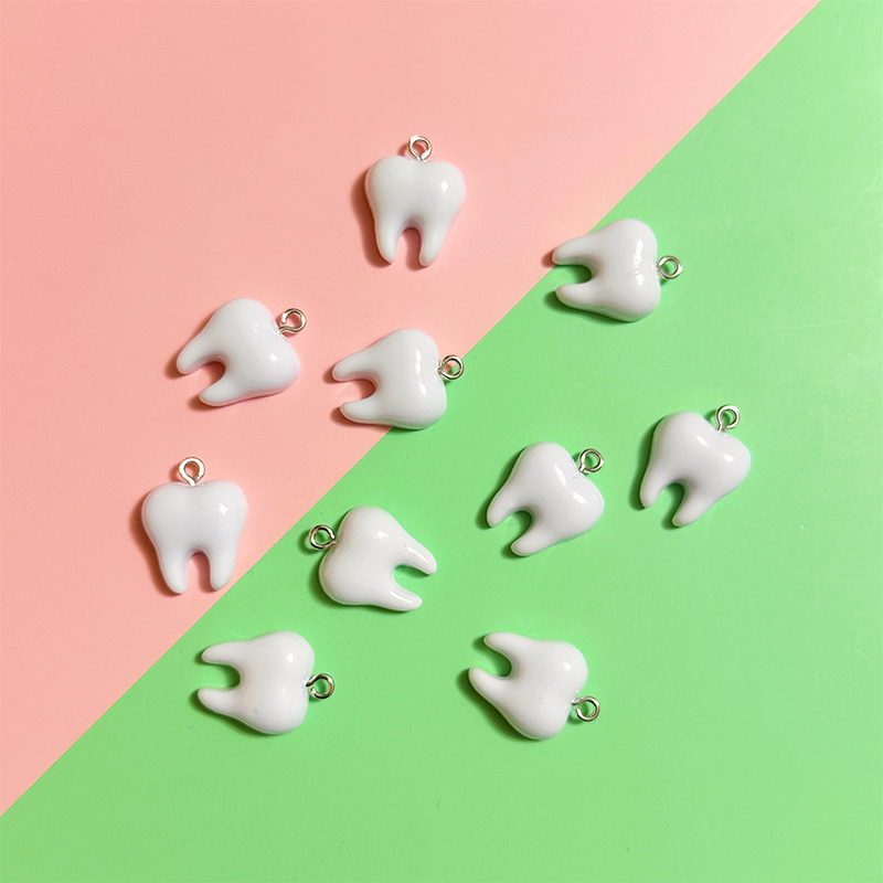 10pcs Cute White Teeth Resin P - Resin Art Keychain ulasan dan harga