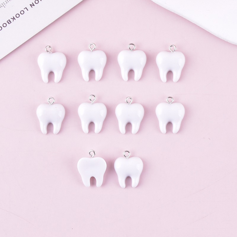 10pcs Cute White Teeth Resin P - Resin Art Keychain ulasan dan harga
