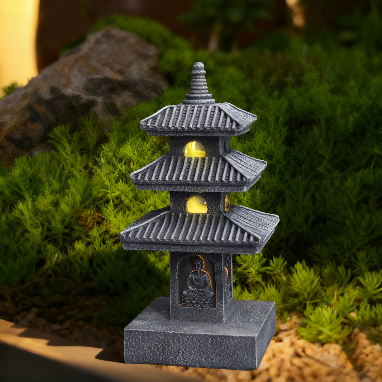 Solar Pagoda Lantern Garden St - Resin Art Lamp ulasan dan harga