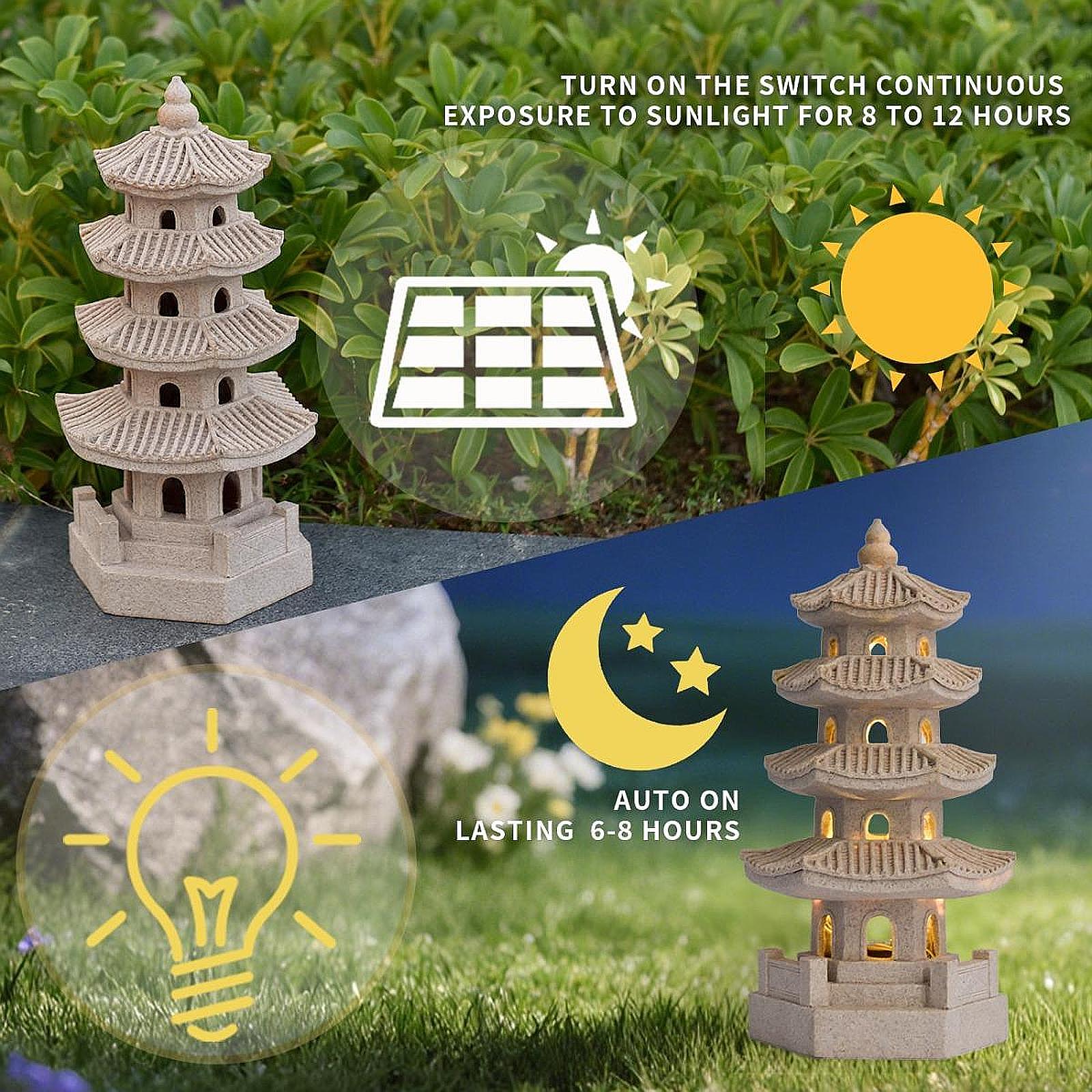 Solar Pagoda Lantern Garden St - Resin Art Lamp ulasan dan harga