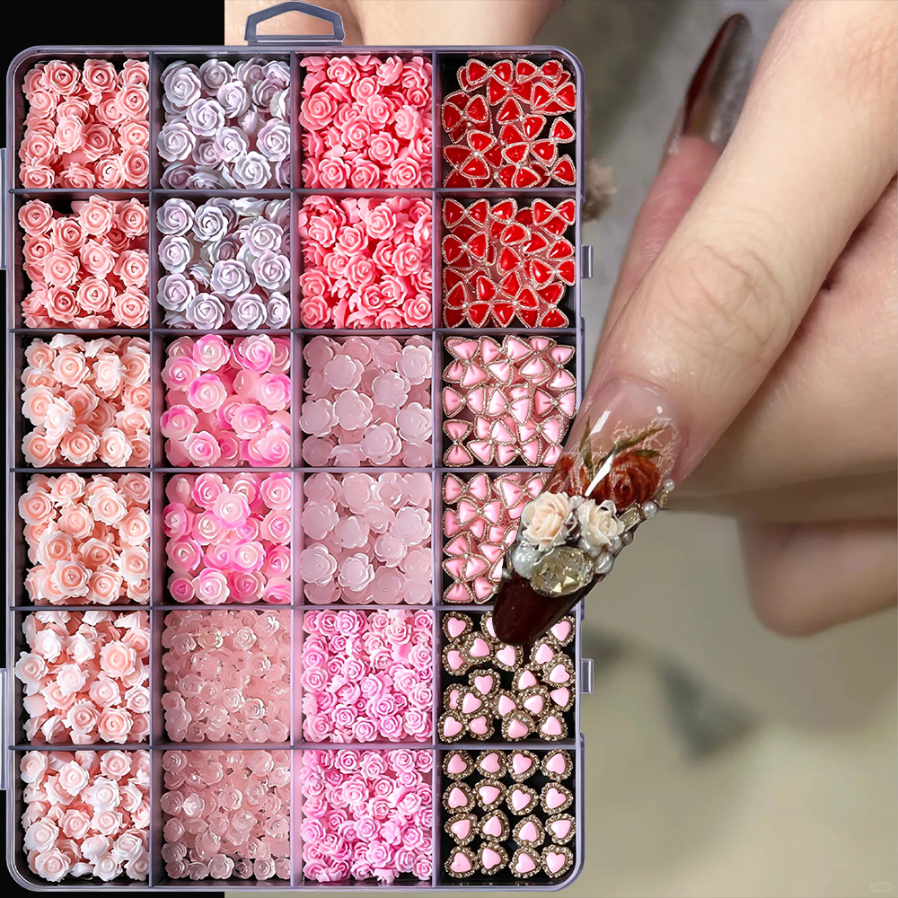 12grids Cute Red Bow Heart Res - Resin Art Rose Petals ulasan dan harga