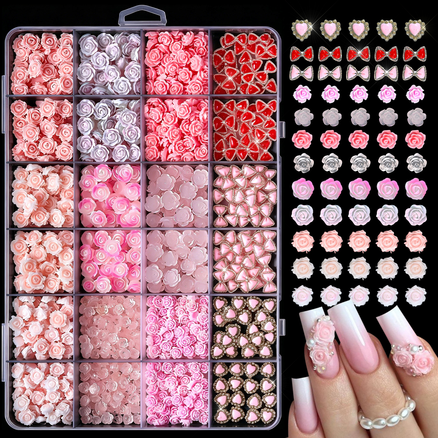 12grids Cute Red Bow Heart Res - Resin Art Rose Petals ulasan dan harga