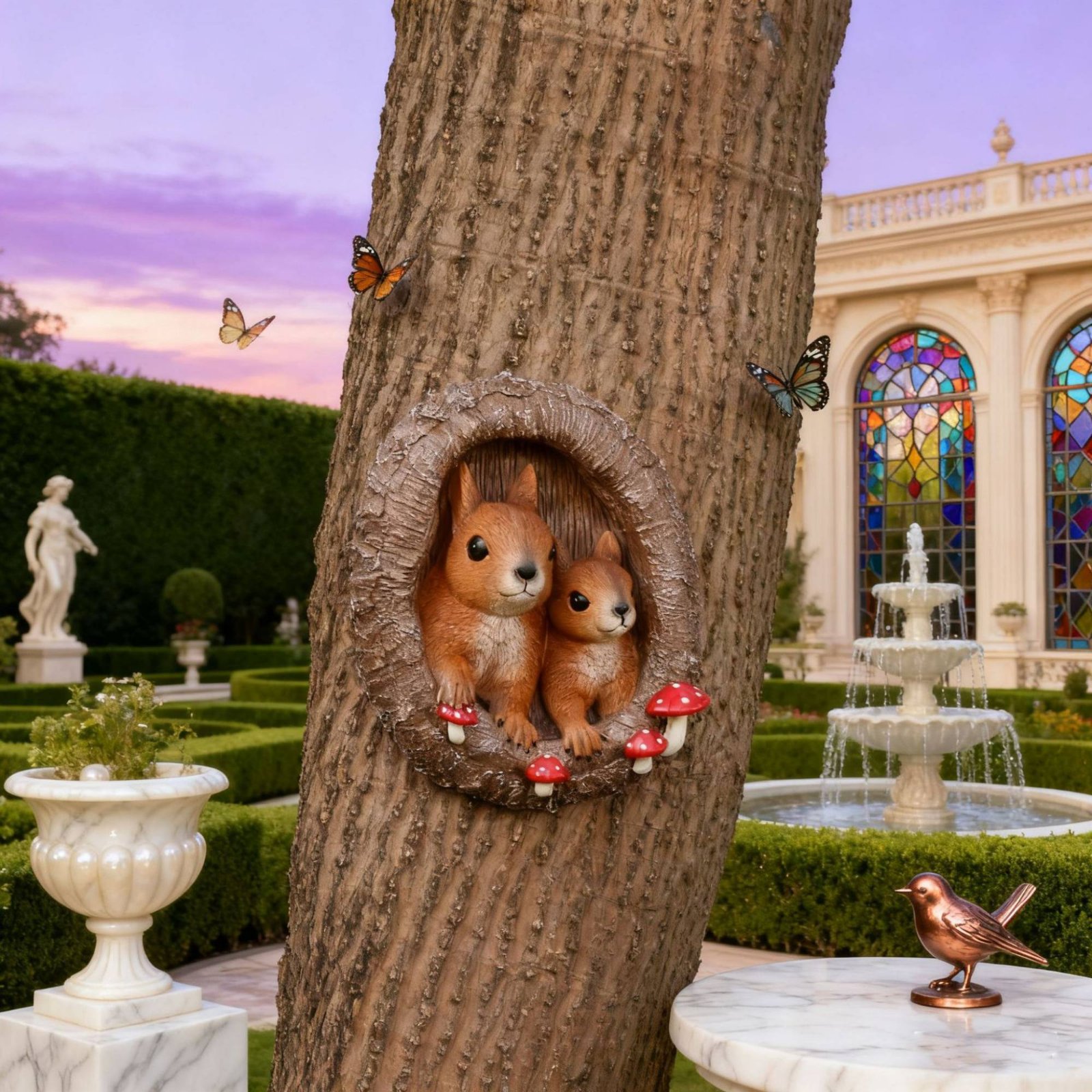 Squirrels in Tree Hollow Statu - Resin Art Wall ulasan dan harga