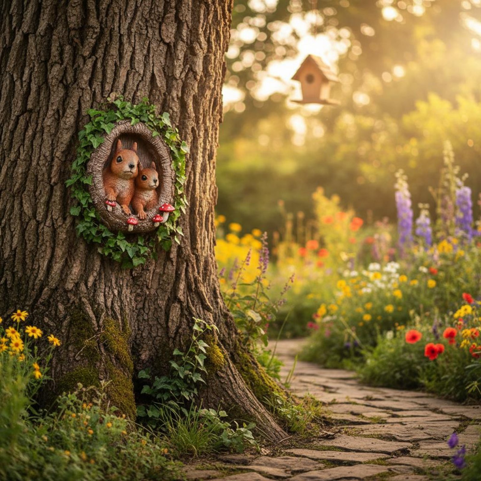 Squirrels in Tree Hollow Statu - Resin Art Wall ulasan dan harga