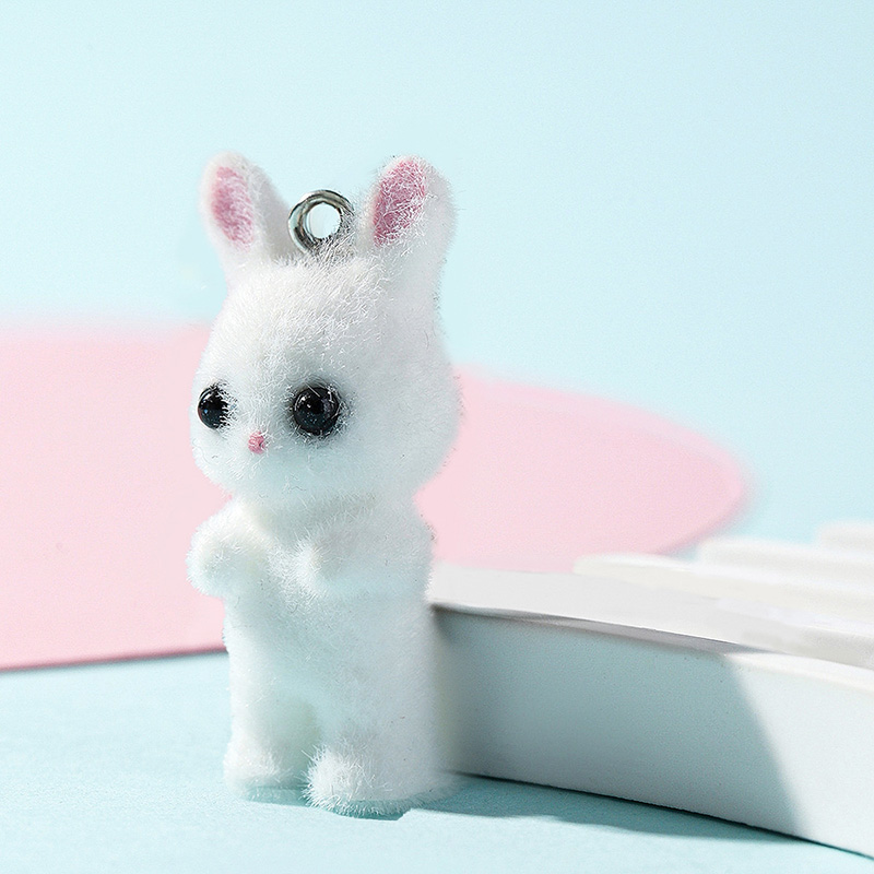 5pcs/lot Cute Flocking Rabbit  - Resin Art Keychain ulasan dan harga