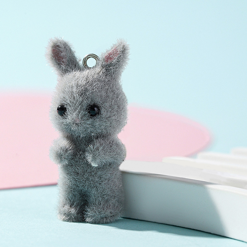 5pcs/lot Cute Flocking Rabbit  - Resin Art Keychain ulasan dan harga