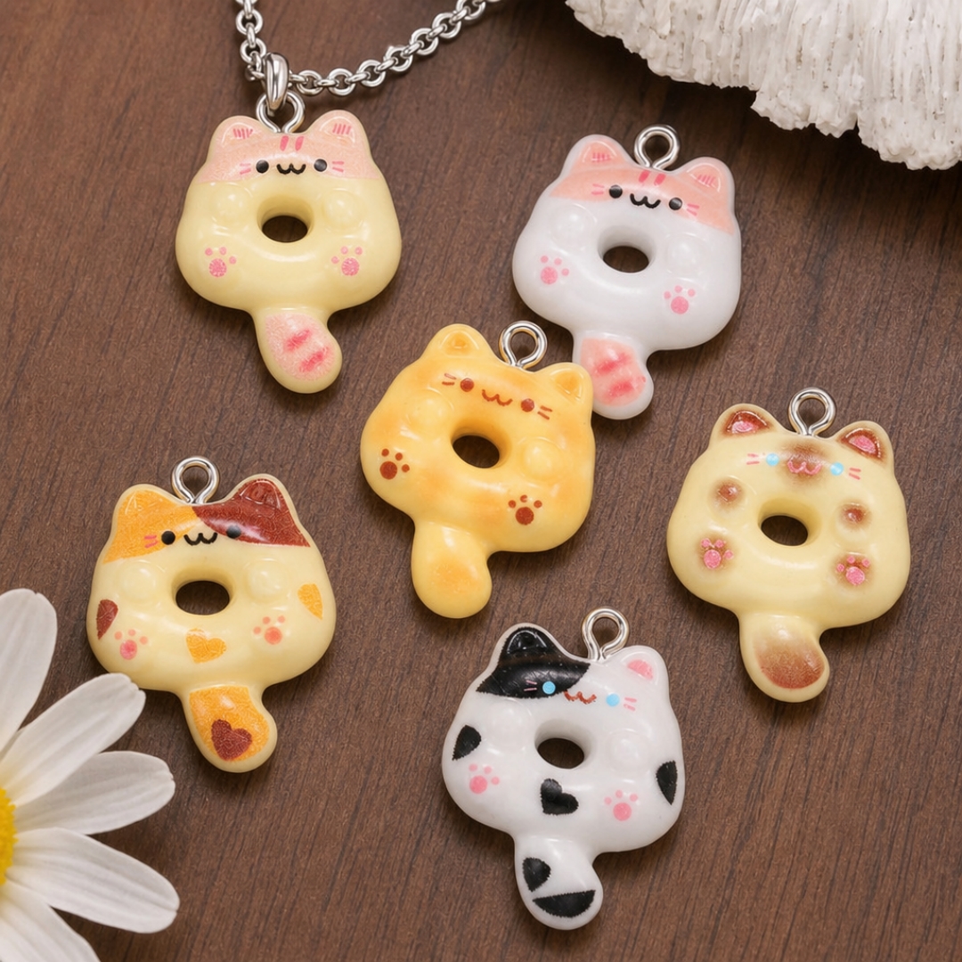 10Pcs Kawaii Cartoon Cat Resin - Resin Art Keychain ulasan dan harga