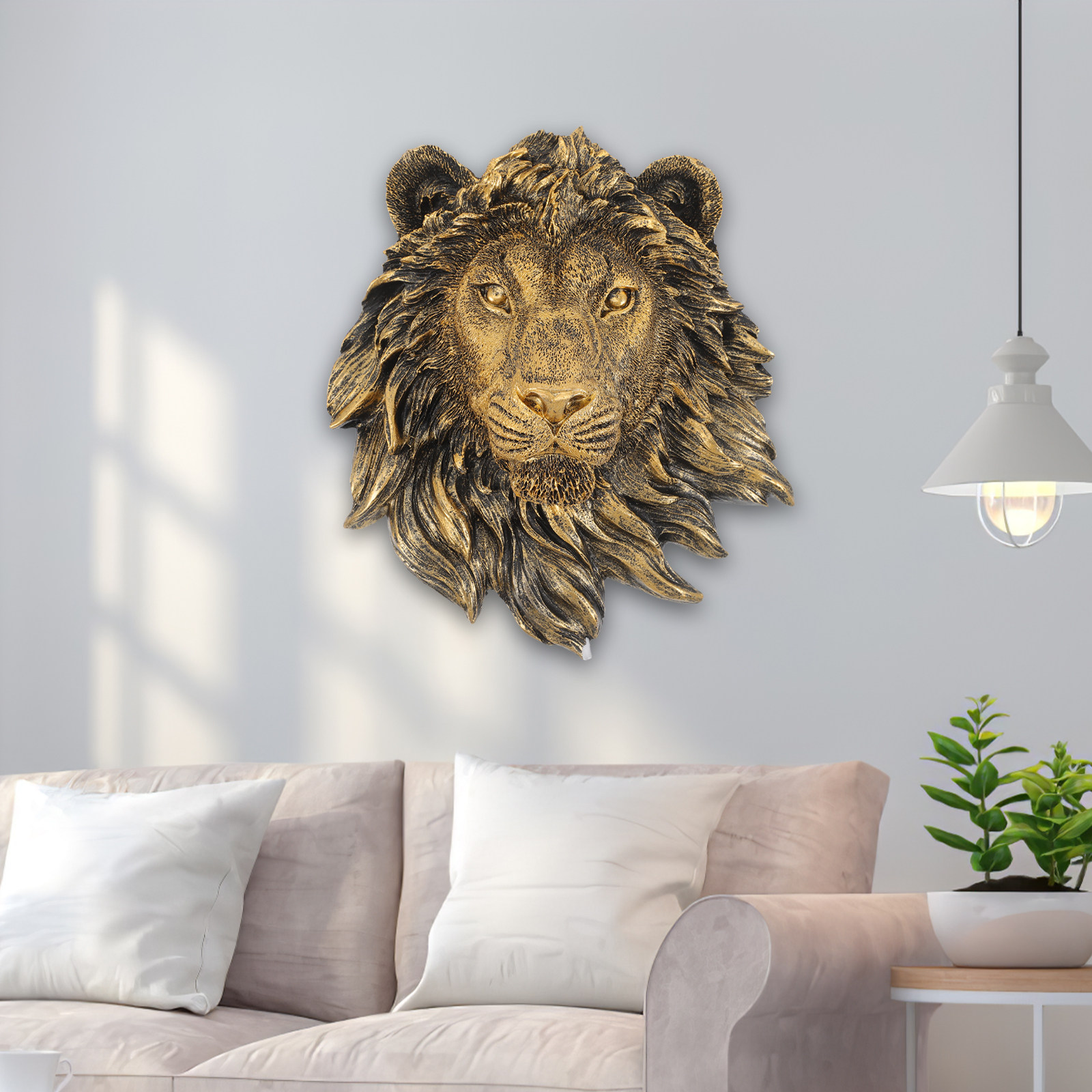 Fake Lion Head Wall Ornament L - Resin Art Sculptures ulasan dan harga
