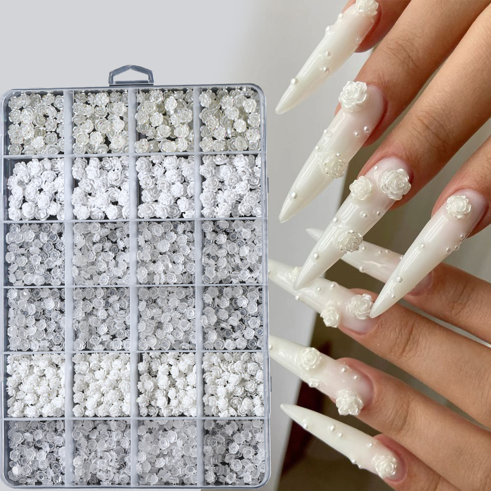 24 Grids 3D Pearls White Rose  - Resin Art Design For Wedding ulasan dan harga