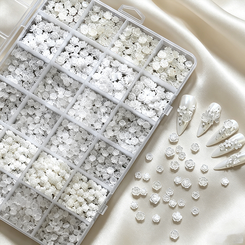 24 Grids 3D Pearls White Rose  - Resin Art Design For Wedding ulasan dan harga