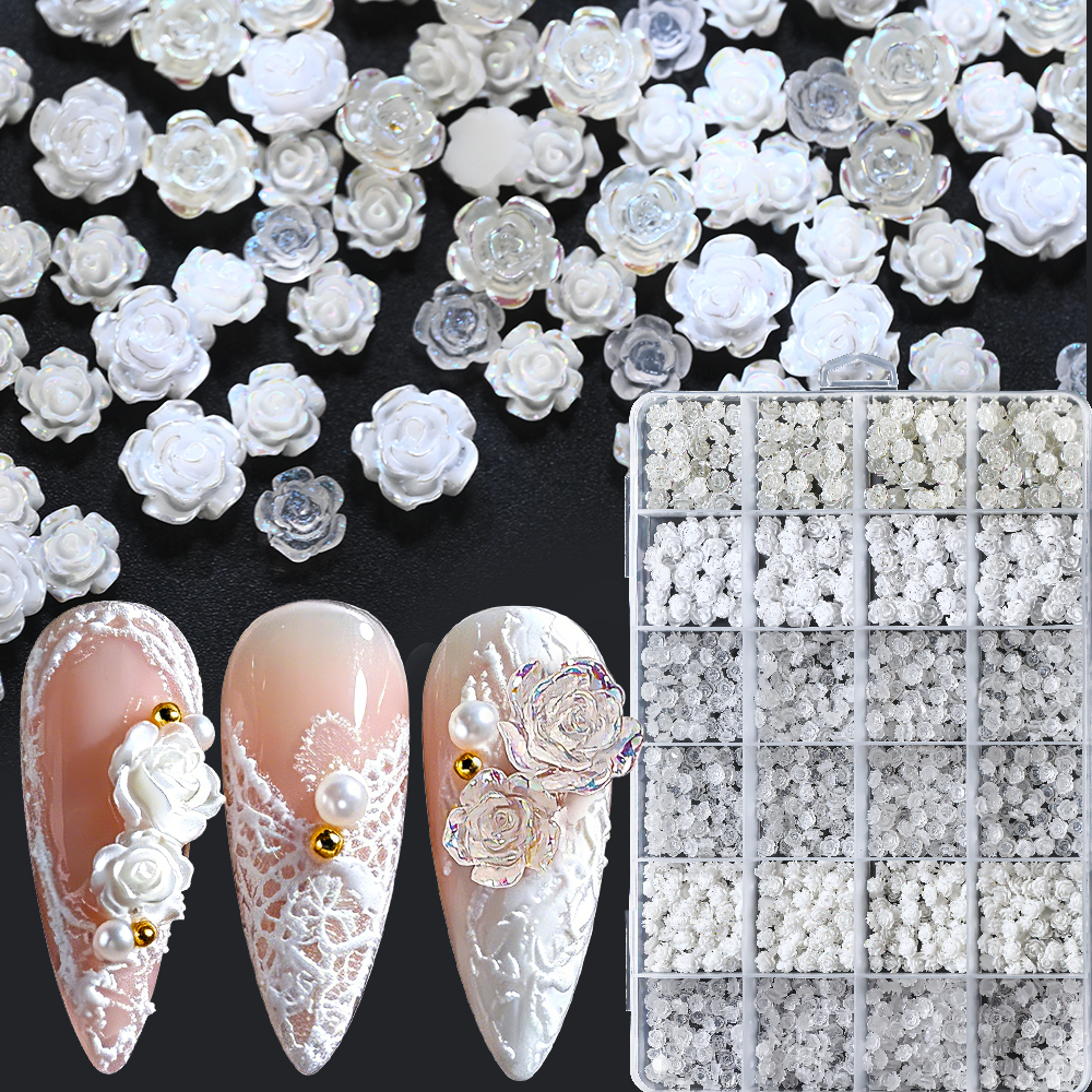 24 Grids 3D Pearls White Rose  - Resin Art Design For Wedding ulasan dan harga