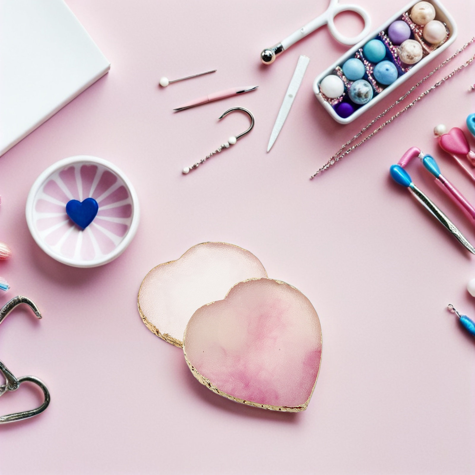 2Pcs Heart-Shaped Nail Art Pal - Resin Art Tray ulasan dan harga