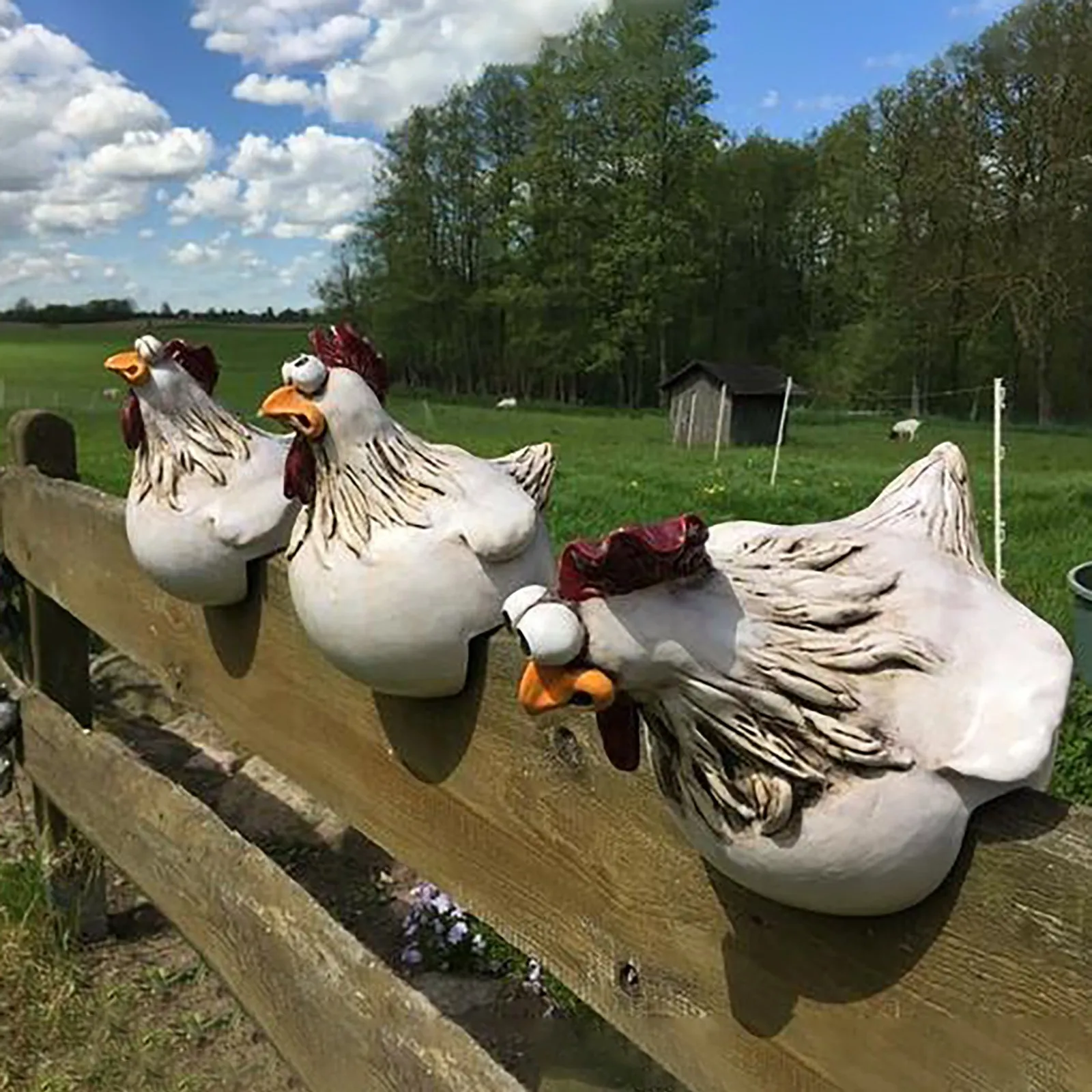Funny Chicken Fence Decor Stat - Resin Art Sculptures ulasan dan harga