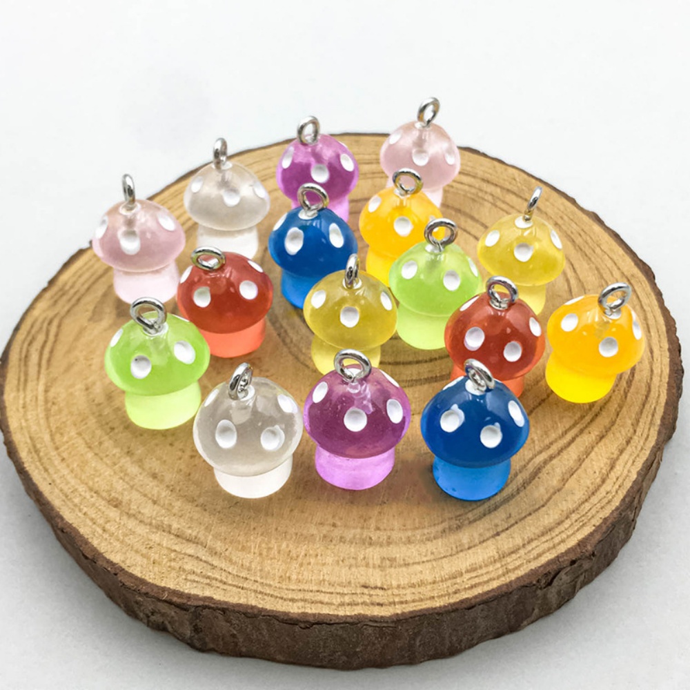 16pcs Luminous Mushroom Charms - Resin Art Keychain ulasan dan harga