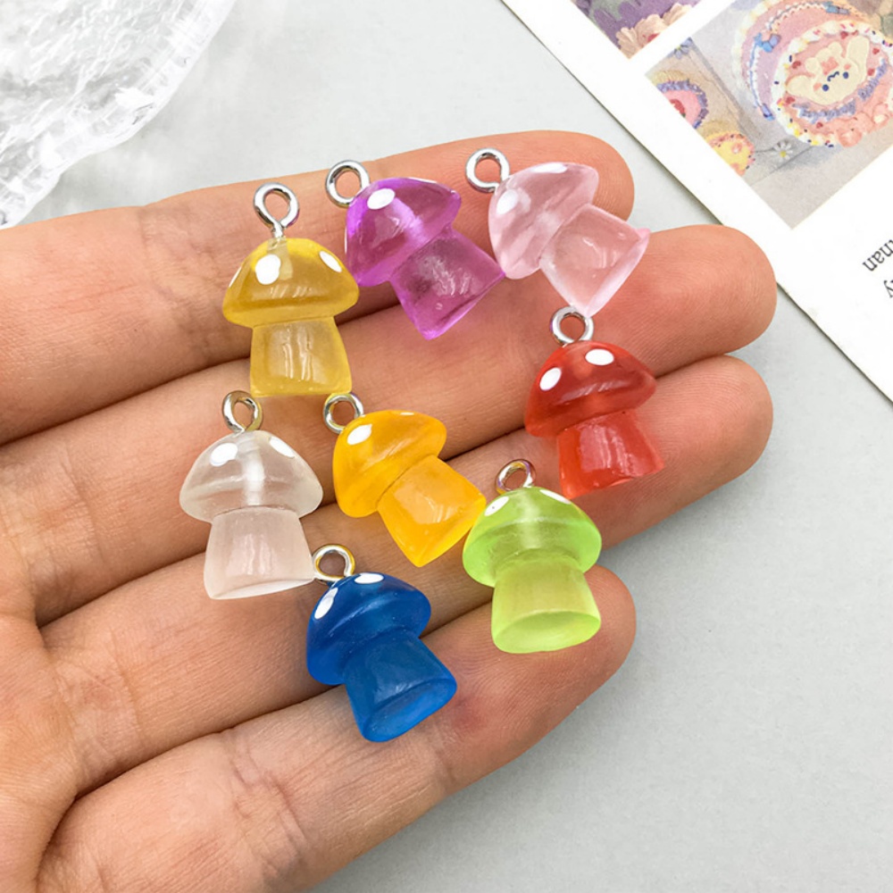 16pcs Luminous Mushroom Charms - Resin Art Keychain ulasan dan harga