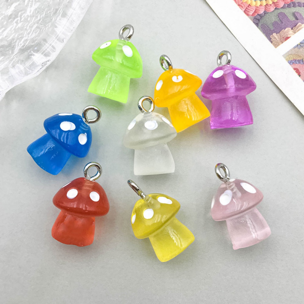 16pcs Luminous Mushroom Charms - Resin Art Keychain ulasan dan harga