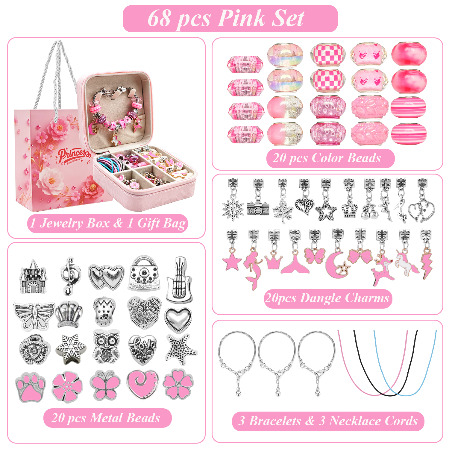 68pcs pink beaded jewelry set, - Resin Art Jewelry Kit ulasan dan harga