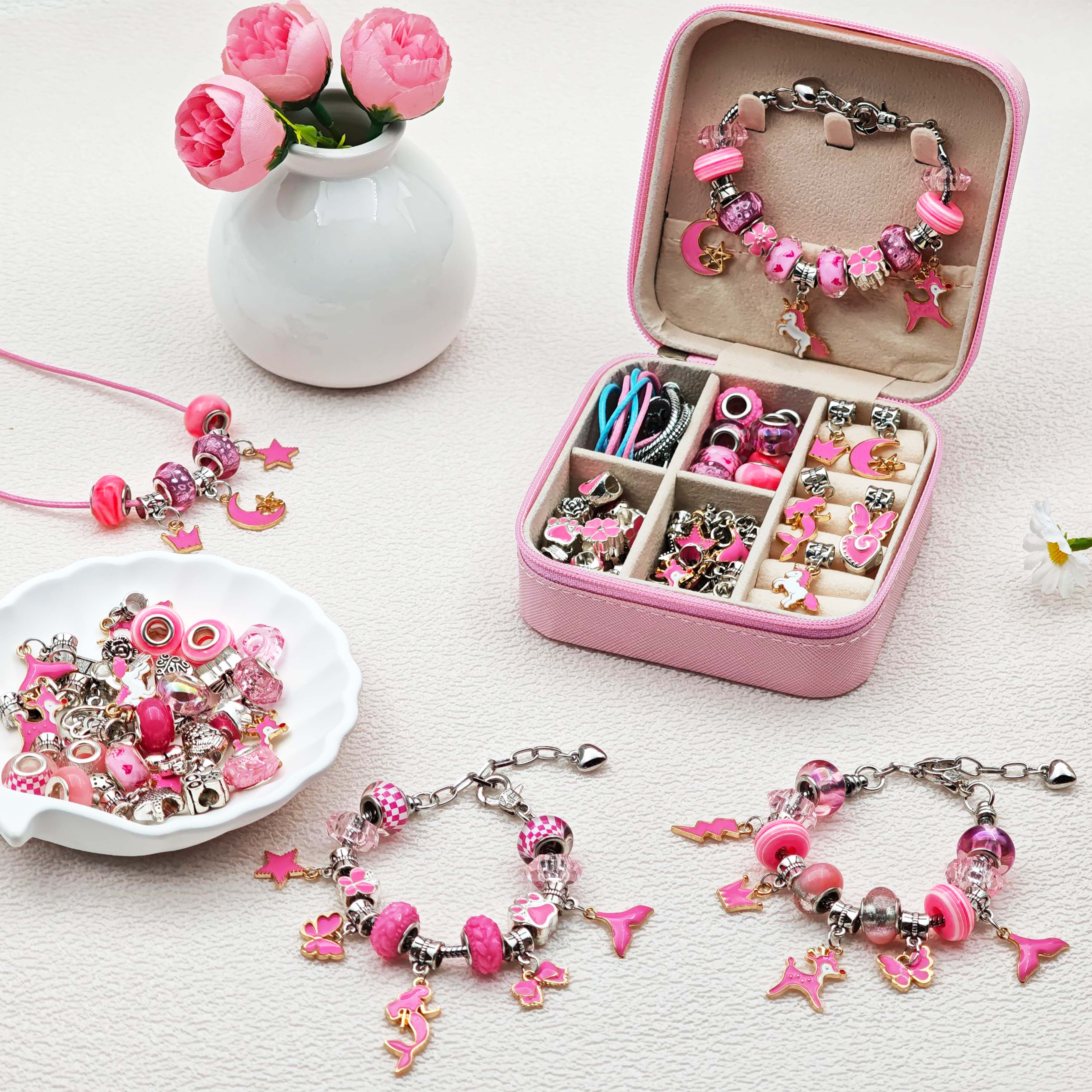 68pcs pink beaded jewelry set, - Resin Art Jewelry Kit ulasan dan harga