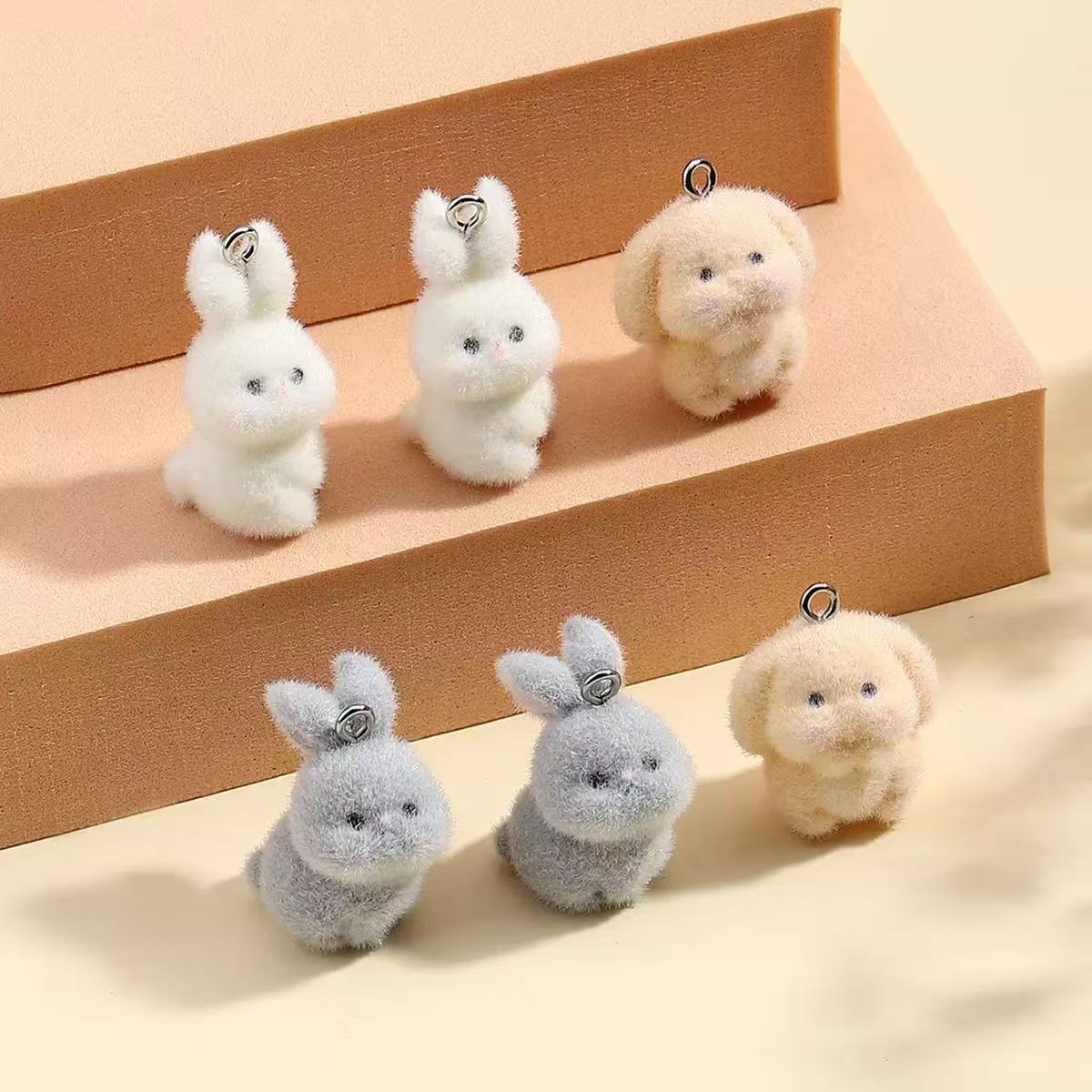 10pcs Flocking Little Rabbit R - Resin Art Keychain ulasan dan harga