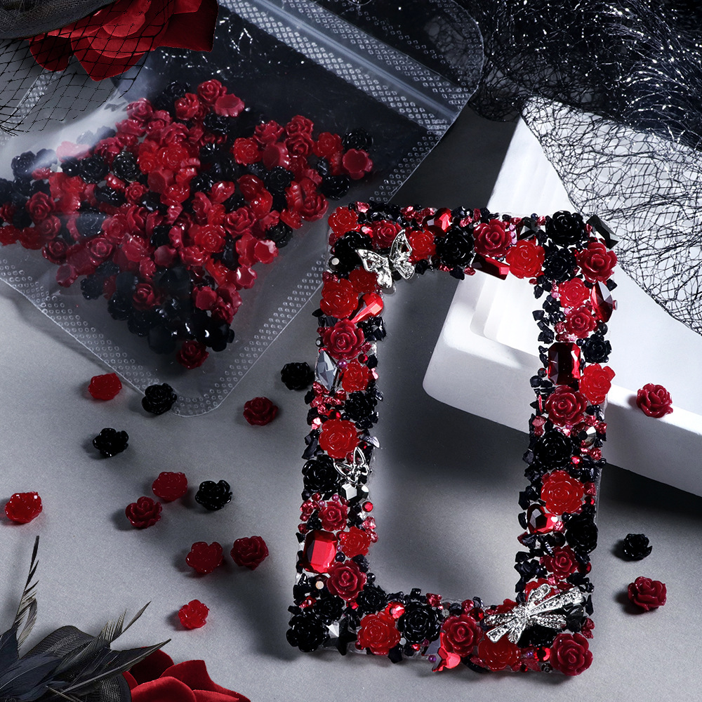 100pcs Red & Black Resin Rose  - Resin Art Rose Petals ulasan dan harga