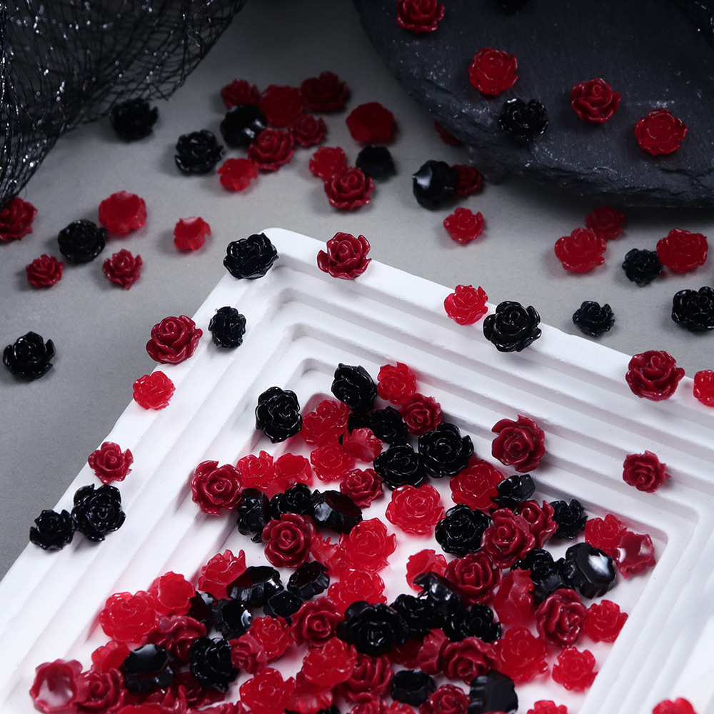 100pcs Red & Black Resin Rose  - Resin Art Rose Petals ulasan dan harga