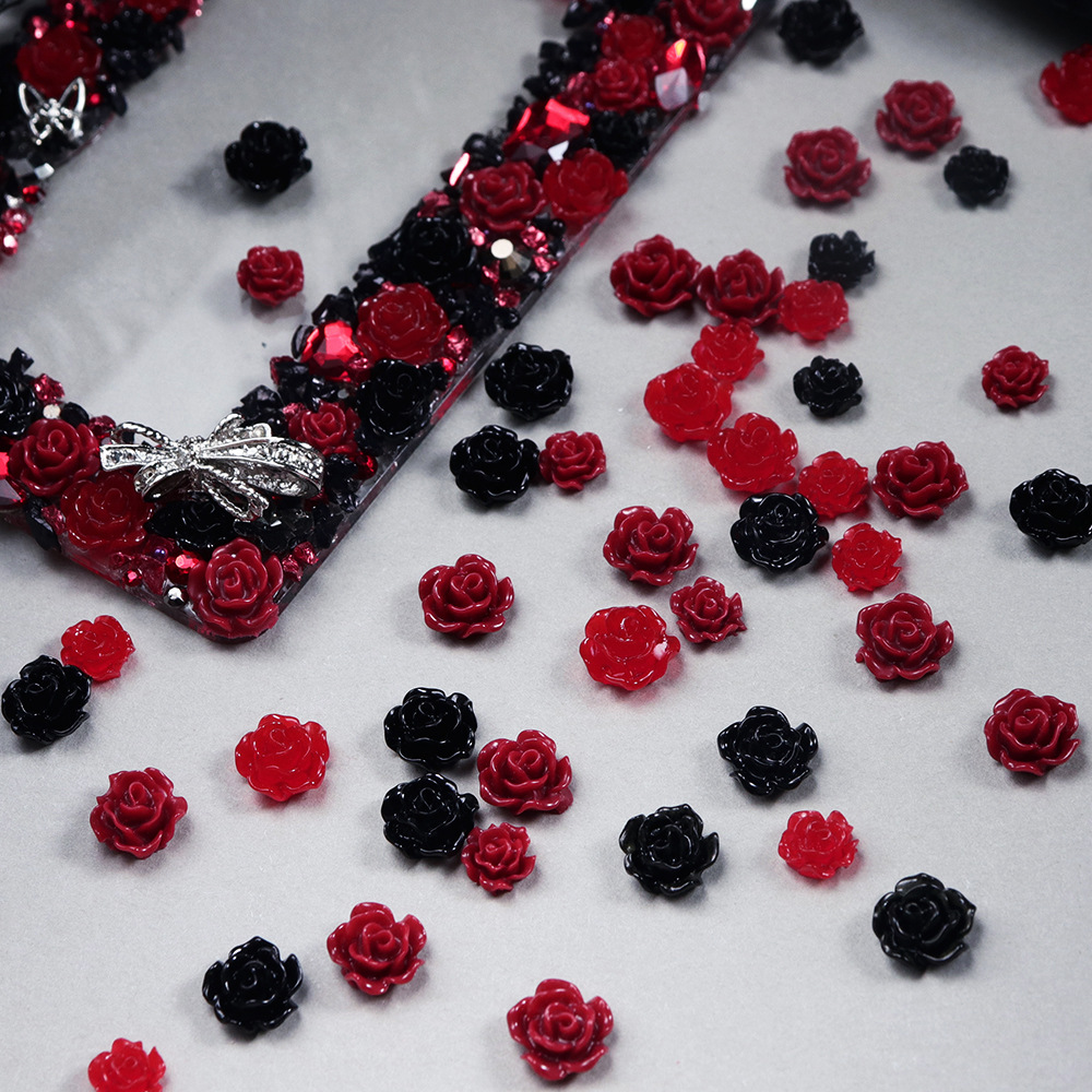100pcs Red & Black Resin Rose  - Resin Art Rose Petals ulasan dan harga