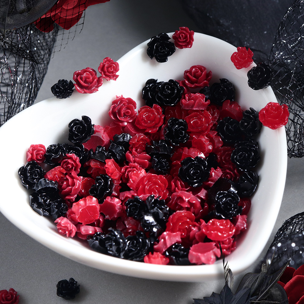 100pcs Red & Black Resin Rose  - Resin Art Rose Petals ulasan dan harga